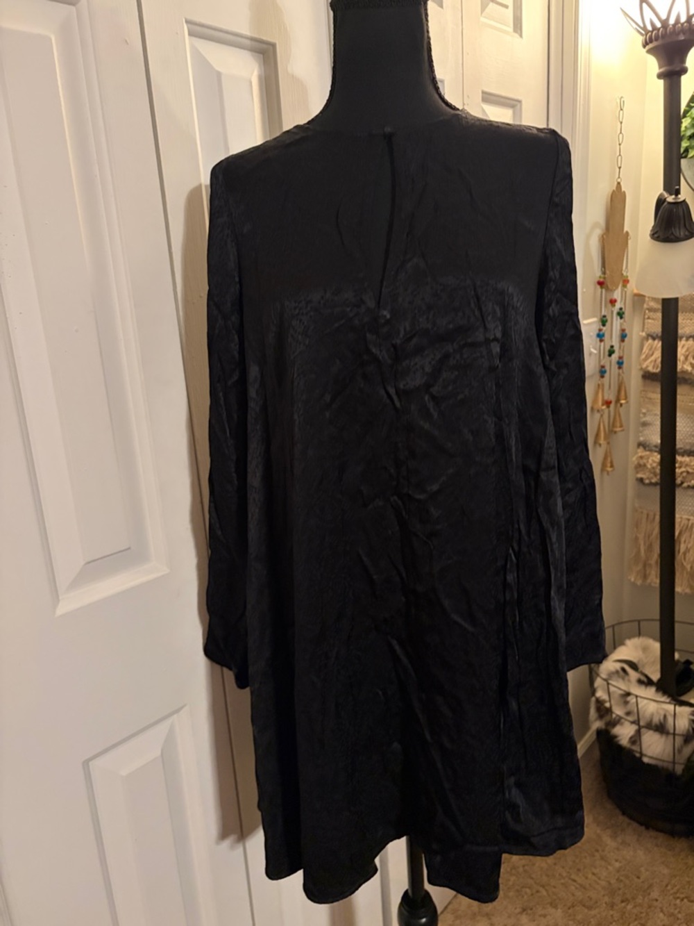 Sezane Black Long Sleeve Mini Dress